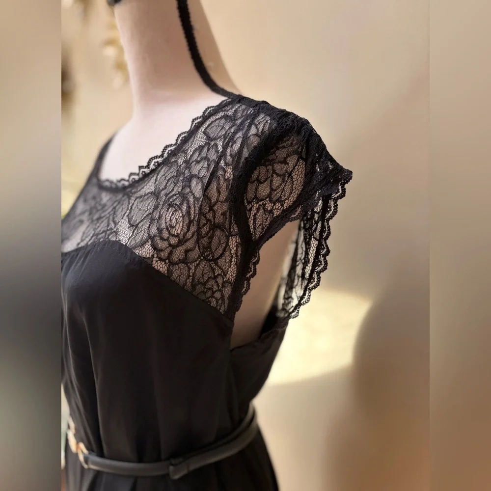 Black Lace Knee-Length Dress by ELLE - Picture 5 of 10